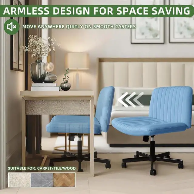 Alt view image 6 of 7 - BOSSIN Fabric Padded Desk Chair No Wheels, Armless Wide Swivel Home Office Desk Chair,120°Rocking Mid Back Ergonomic Computer Task Vanity Chair for Office, Home, Make Up,Small Space, Bed Room