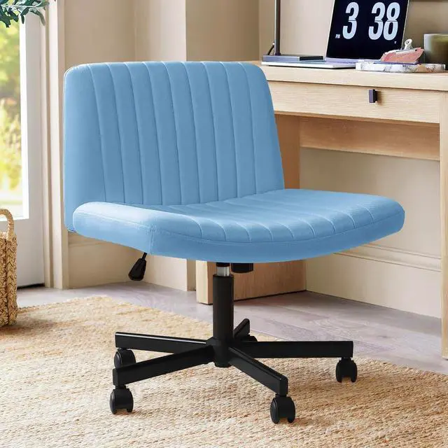 Main image of BOSSIN Fabric Padded Desk Chair No Wheels, Armless Wide Swivel Home Office Desk Chair,120°Rocking Mid Back Ergonomic Computer Task Vanity Chair for Office, Home, Make Up,Small Space, Bed Room