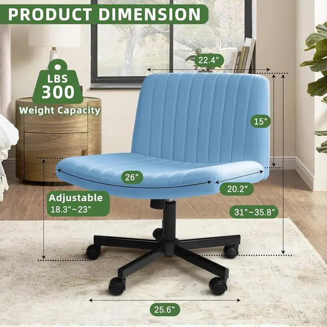 Alt view image 7 of 7 - BOSSIN Fabric Padded Desk Chair No Wheels, Armless Wide Swivel Home Office Desk Chair,120°Rocking Mid Back Ergonomic Computer Task Vanity Chair for Office, Home, Make Up,Small Space, Bed Room