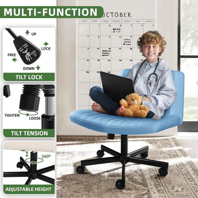 Alt view image 4 of 7 - BOSSIN Fabric Padded Desk Chair No Wheels, Armless Wide Swivel Home Office Desk Chair,120°Rocking Mid Back Ergonomic Computer Task Vanity Chair for Office, Home, Make Up,Small Space, Bed Room