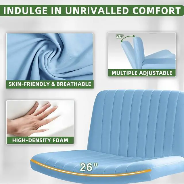 Alt view image 2 of 7 - BOSSIN Fabric Padded Desk Chair No Wheels, Armless Wide Swivel Home Office Desk Chair,120°Rocking Mid Back Ergonomic Computer Task Vanity Chair for Office, Home, Make Up,Small Space, Bed Room