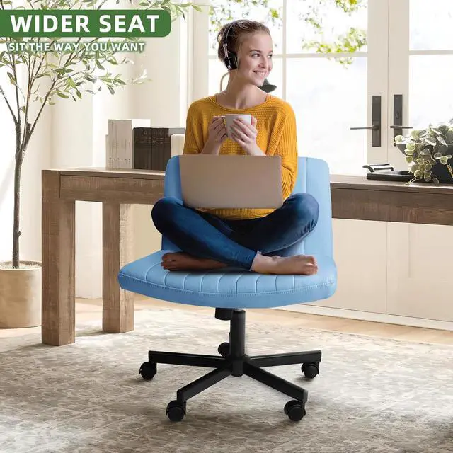 Alt view image 3 of 7 - BOSSIN Fabric Padded Desk Chair No Wheels, Armless Wide Swivel Home Office Desk Chair,120°Rocking Mid Back Ergonomic Computer Task Vanity Chair for Office, Home, Make Up,Small Space, Bed Room