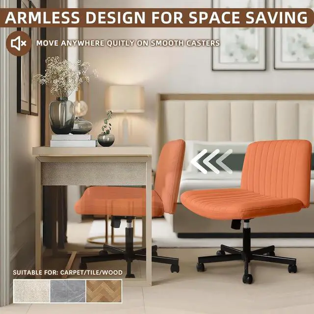 Alt view image 6 of 7 - BOSSIN Criss Cross Chair with Wheels, Wide Seat Cross Legged Office Chair Armless Ergonomic Office Chair for Home Office, Swivel Adjustable Fabric Wide Desk Chair, Computer Task Vanity Chair, Brown