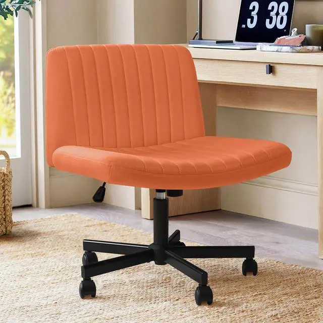 Main image of BOSSIN Criss Cross Chair with Wheels, Wide Seat Cross Legged Office Chair Armless Ergonomic Office Chair for Home Office, Swivel Adjustable Fabric Wide Desk Chair, Computer Task Vanity Chair, Brown