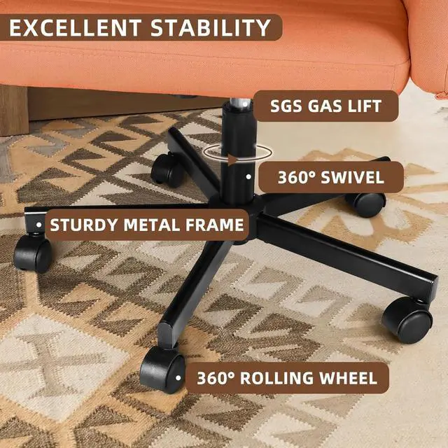 Alt view image 3 of 7 - BOSSIN Criss Cross Chair with Wheels, Wide Seat Cross Legged Office Chair Armless Ergonomic Office Chair for Home Office, Swivel Adjustable Fabric Wide Desk Chair, Computer Task Vanity Chair, Brown