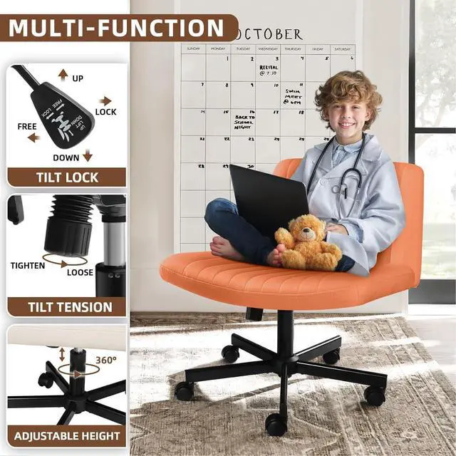 Alt view image 4 of 7 - BOSSIN Criss Cross Chair with Wheels, Wide Seat Cross Legged Office Chair Armless Ergonomic Office Chair for Home Office, Swivel Adjustable Fabric Wide Desk Chair, Computer Task Vanity Chair, Brown