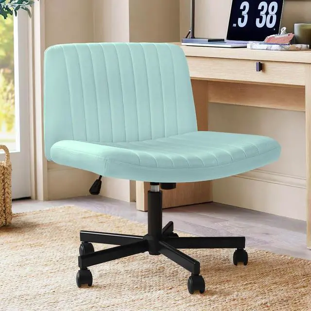 Main image of BOSSIN Criss Cross Armless Ergonomic Office Chair with Wheels, Wide Seat, Swivel, Computer Task Vanity Chair