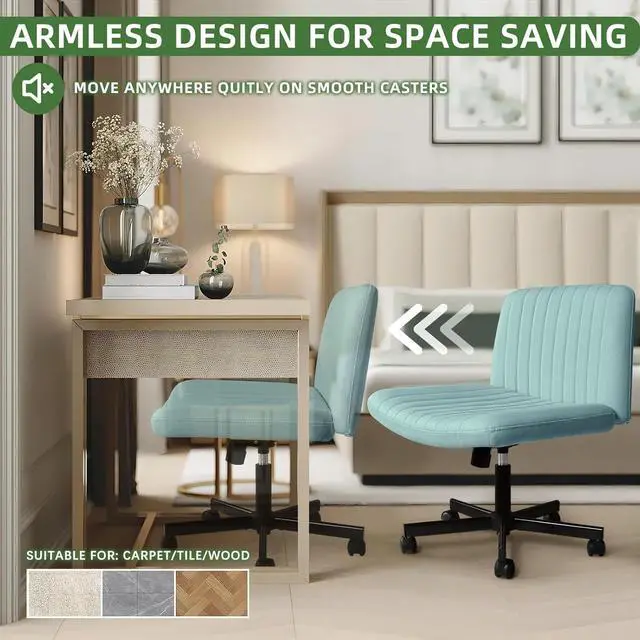 Alt view image 6 of 7 - BOSSIN Criss Cross Armless Ergonomic Office Chair with Wheels, Wide Seat, Swivel, Computer Task Vanity Chair