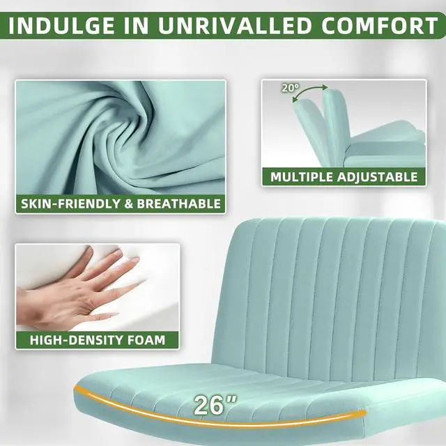 Alt view image 4 of 7 - BOSSIN Criss Cross Armless Ergonomic Office Chair with Wheels, Wide Seat, Swivel, Computer Task Vanity Chair