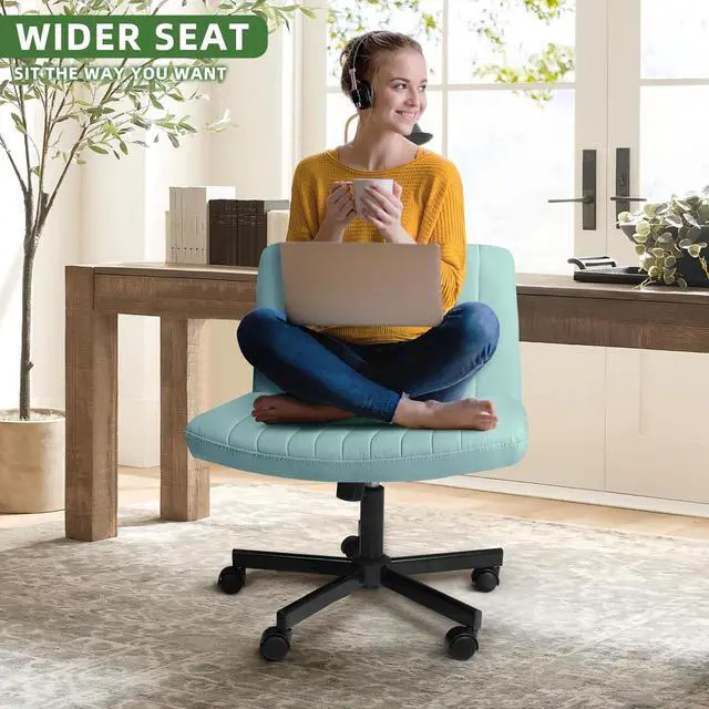 Alt view image 3 of 7 - BOSSIN Criss Cross Armless Ergonomic Office Chair with Wheels, Wide Seat, Swivel, Computer Task Vanity Chair