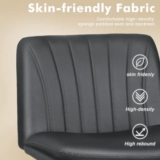 Alt view image 3 of 7 - BOSSIN Armless Office Desk Chair with Wheels,Faux Leather Cross Legged Wide Chairs, Mid Back Swivel Computer Task Chairs for Home Office,Make Up,Small Space,Bed Room, Grey