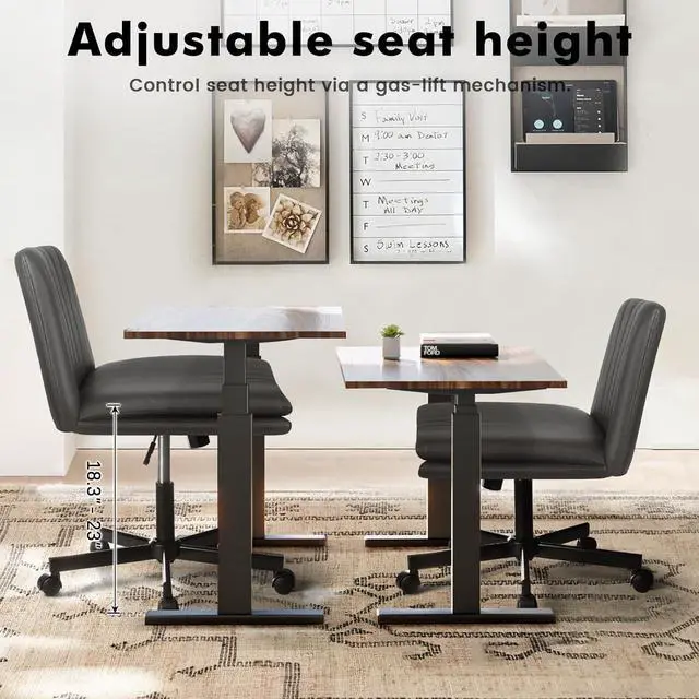 Alt view image 6 of 7 - BOSSIN Armless Office Desk Chair with Wheels,Faux Leather Cross Legged Wide Chairs, Mid Back Swivel Computer Task Chairs for Home Office,Make Up,Small Space,Bed Room, Grey