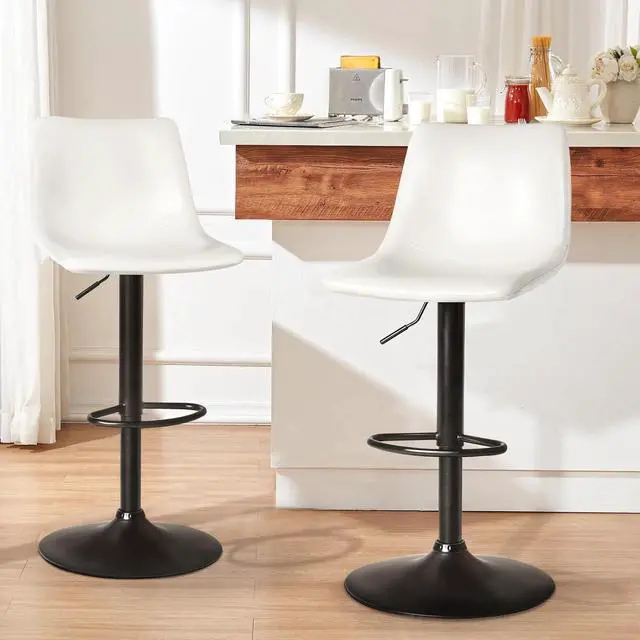 Main image of BOSSIN Adjustable Swivel Bar Stools Set of 2,Counter Heigh Bar Stools with Back,350 LBS PU Leather Bar Stool for Kitchen Island,Upholstered Pub Stools with Footrest,Armless Dining Chairs for Bar White