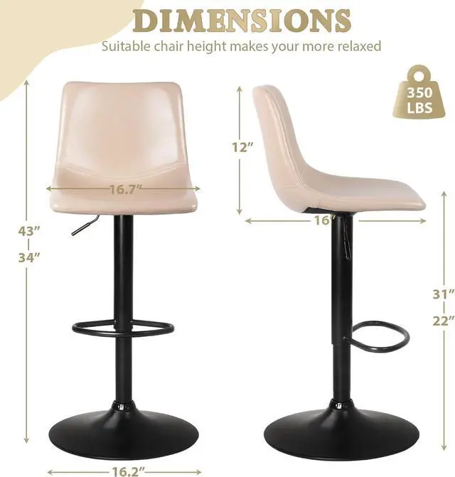 Alt view image 7 of 7 - BOSSIN Bar Stools Set of 4 Modern Swivel Bar Chairs, Barstools Counter Height with Backrest, Adjustable Faux Leather Upholstered Bar Stool for Kitchen Island (Whisky)