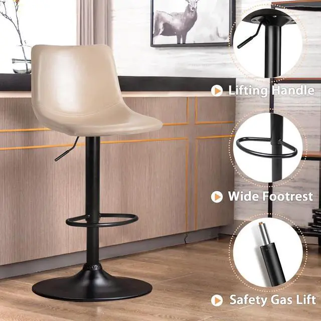 Alt view image 4 of 7 - BOSSIN Bar Stools Set of 4 Modern Swivel Bar Chairs, Barstools Counter Height with Backrest, Adjustable Faux Leather Upholstered Bar Stool for Kitchen Island (Whisky)