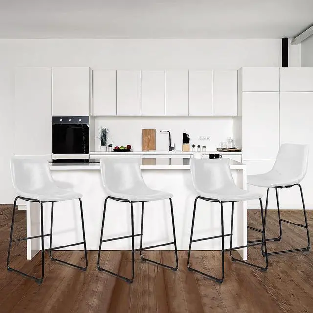 Main image of BOSSIN 26 inch Bar Stools Set of 4, Modern Counter Height Bar Stools, Faux Leather Barstool with Back and Metal Leg, Armless Bar Chairs for Kitchen Island (White, 4pcs 26")