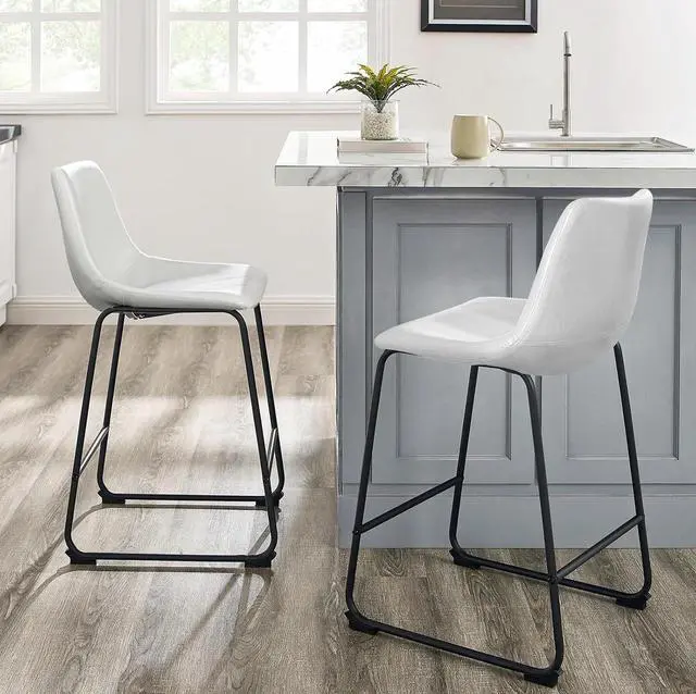 Alt view image 5 of 6 - BOSSIN 26 inch Bar Stools Set of 4, Modern Counter Height Bar Stools, Faux Leather Barstool with Back and Metal Leg, Armless Bar Chairs for Kitchen Island (White, 4pcs 26")