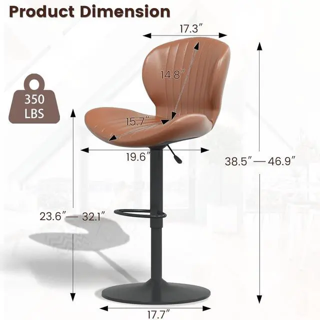 Alt view image 7 of 7 - BOSSIN Modern Adjustable Bar Stools Set of 2, Faux Leather Upholstered Swivel Counter Stools, Counter Height Bar Stool with Large Base, Easy 5 Minute Assembly for Kitchen Island