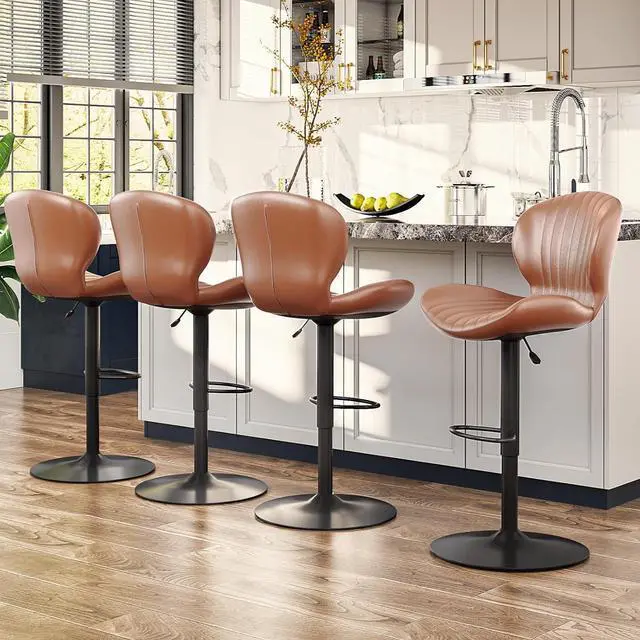 Alt view image 6 of 7 - BOSSIN Modern Adjustable Bar Stools Set of 2, Faux Leather Upholstered Swivel Counter Stools, Counter Height Bar Stool with Large Base, Easy 5 Minute Assembly for Kitchen Island