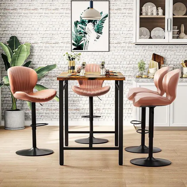 Alt view image 5 of 7 - BOSSIN Modern Adjustable Bar Stools Set of 2, Faux Leather Upholstered Swivel Counter Stools, Counter Height Bar Stool with Large Base, Easy 5 Minute Assembly for Kitchen Island