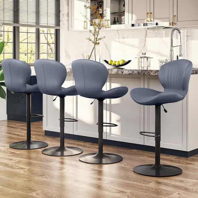 Alt view image 6 of 7 - BOSSIN Modern Adjustable Bar Stools Set of 2, Faux Leather Upholstered Swivel Counter Stools, Counter Height Bar Stool with Large Base, Easy 5 Minute Assembly for Kitchen Island