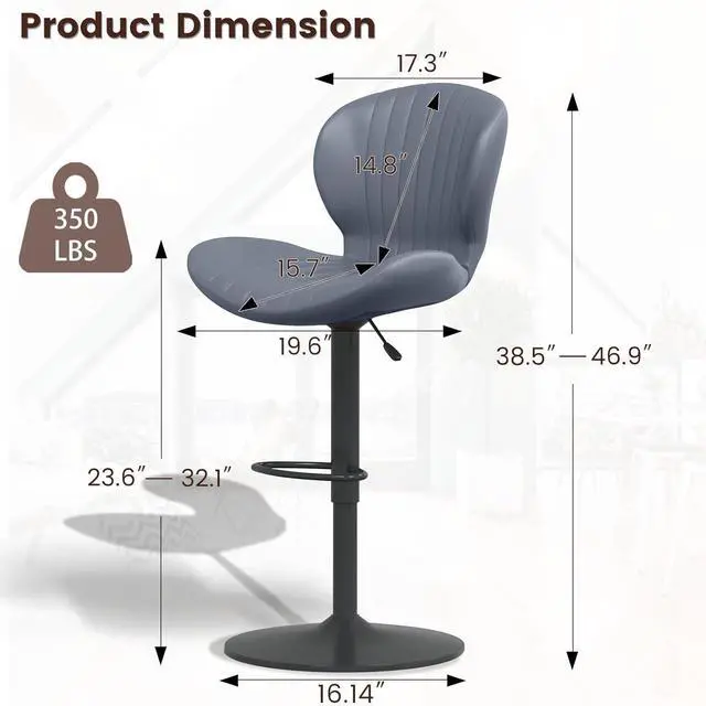 Alt view image 7 of 7 - BOSSIN Modern Adjustable Bar Stools Set of 2, Faux Leather Upholstered Swivel Counter Stools, Counter Height Bar Stool with Large Base, Easy 5 Minute Assembly for Kitchen Island