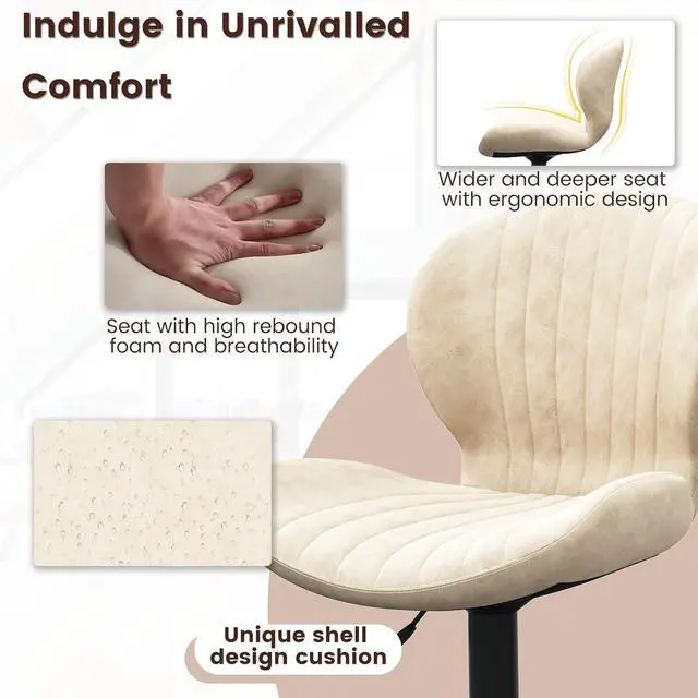 Alt view image 2 of 7 - BOSSIN Bar Stools Set of 2,Adjustable Swivel Counter Height Bar Stools with Back & Footrest,Modern Design Bar Chairs,Faux Leather Upholstered Barstools for Bar,Kitchen,Dining Room (Beige, Set of 2)