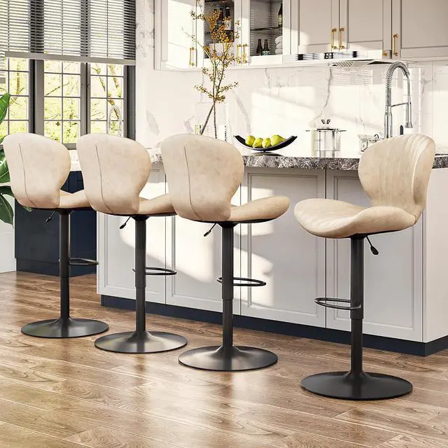 Alt view image 6 of 7 - BOSSIN Bar Stools Set of 2,Adjustable Swivel Counter Height Bar Stools with Back & Footrest,Modern Design Bar Chairs,Faux Leather Upholstered Barstools for Bar,Kitchen,Dining Room (Beige, Set of 2)