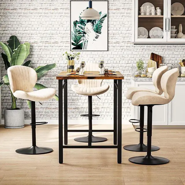 Alt view image 5 of 7 - BOSSIN Bar Stools Set of 2,Adjustable Swivel Counter Height Bar Stools with Back & Footrest,Modern Design Bar Chairs,Faux Leather Upholstered Barstools for Bar,Kitchen,Dining Room (Beige, Set of 2)