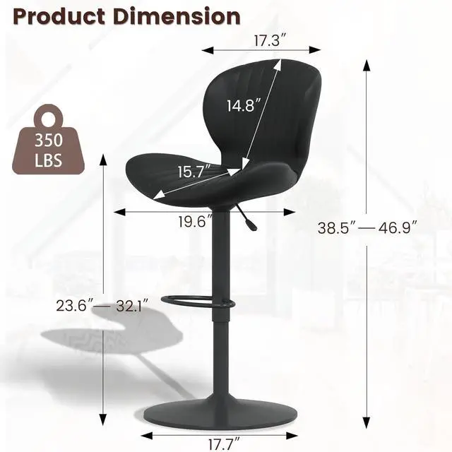 Alt view image 7 of 7 - BOSSIN Bar Stools Set of 2,Adjustable Swivel Counter Height Bar Stools with Back & Footrest,Modern Design Bar Chairs,Faux Leather Upholstered Barstools for Bar,Kitchen,Dining Room (Black, Set of 2)