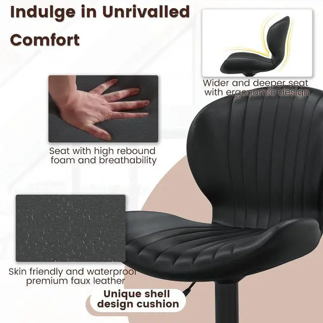 Alt view image 2 of 7 - BOSSIN Bar Stools Set of 2,Adjustable Swivel Counter Height Bar Stools with Back & Footrest,Modern Design Bar Chairs,Faux Leather Upholstered Barstools for Bar,Kitchen,Dining Room (Black, Set of 2)
