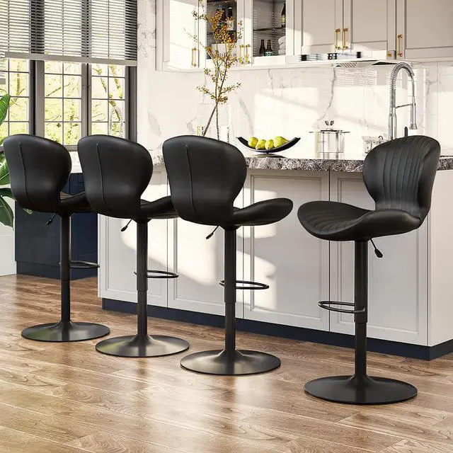 Alt view image 5 of 7 - BOSSIN Bar Stools Set of 2,Adjustable Swivel Counter Height Bar Stools with Back & Footrest,Modern Design Bar Chairs,Faux Leather Upholstered Barstools for Bar,Kitchen,Dining Room (Black, Set of 2)