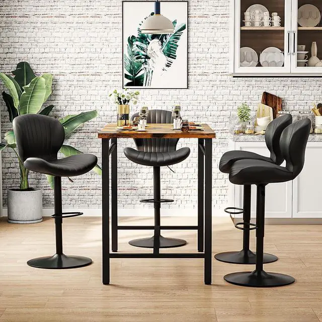 Alt view image 6 of 7 - BOSSIN Bar Stools Set of 2,Adjustable Swivel Counter Height Bar Stools with Back & Footrest,Modern Design Bar Chairs,Faux Leather Upholstered Barstools for Bar,Kitchen,Dining Room (Black, Set of 2)