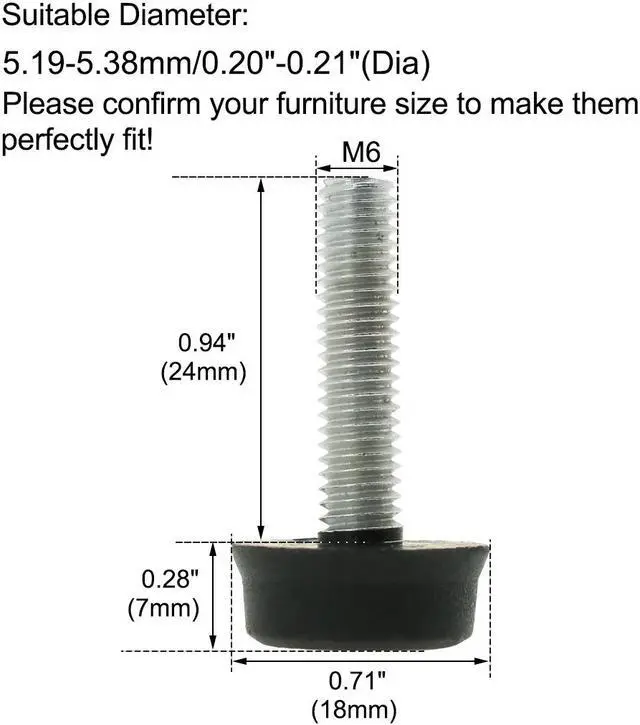 Alt view image 2 of 7 - M6 x 24 x 18mm Furniture Glide Leveling Feet Floor Protector for Table Leg 20pcs