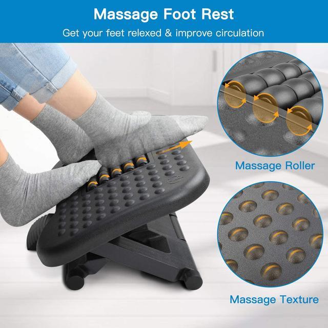 Foot Rest for Under Desk at Work - Up and Down Adjustable Foot Rest with  Massage Texture and Roller, Ergonomic Foot Rest with 6 Height Position, for  Home, Office, School, Comes with