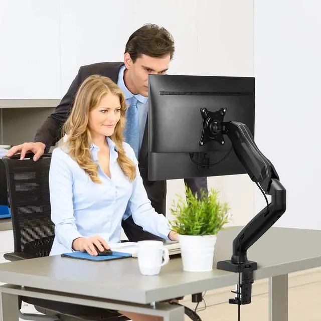 Alt view image 2 of 6 - Single Monitor Mount - Articulating Gas Spring Monitor Arm, Adjustable VESA Mount Desk Stand with Clamp and Grommet Base - Fits 17 to 27 Inch LCD Computer Monitors 4.4 to 14.3lbs
