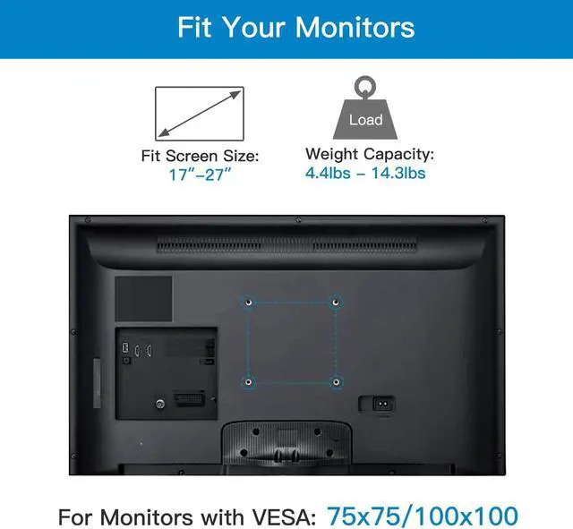 Alt view image 6 of 6 - Single Monitor Mount - Articulating Gas Spring Monitor Arm, Adjustable VESA Mount Desk Stand with Clamp and Grommet Base - Fits 17 to 27 Inch LCD Computer Monitors 4.4 to 14.3lbs
