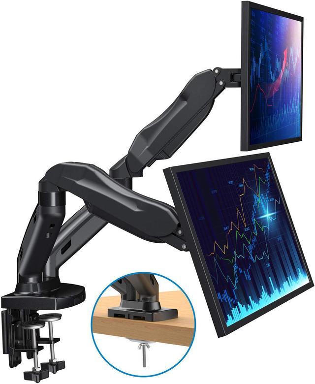ERGEAR Dual Monitor Stand Each Arm Holds 14.3lbs - Adjustable Gas Spring  Monitor Desk Mount Bracket with C Clamp, Grommet Mounting Base for 17 to 27  Inch Computer Screens 