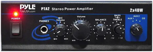 Alt view image 2 of 20 - Home Audio Power Amplifier System - 2X40W Mini Dual Channel Mixer Sound Stereo Receiver Box w/ AUX, Mic Input - For Amplified Speakers, PA, CD Player, Theater via RCA, Studio Use - Pyle PTA2