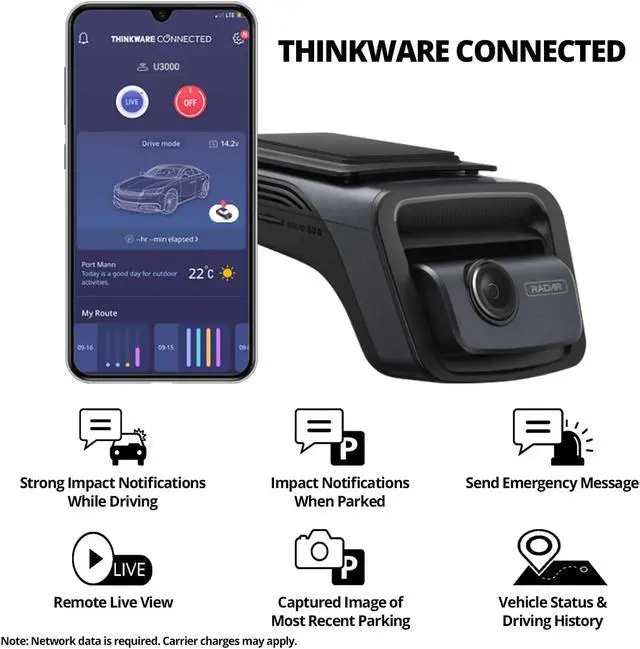 Alt view image 6 of 7 - THINKWARE U3000 Ultra 4K Dash Cam Front STARVIS 2 Sensor Super Night Vision Dashcam for Car Camera 5GHZ WiFi GPS Radar Buffered Parking Mode CPL Filter Red Light Speed Camera Alerts Optional Rear Cam