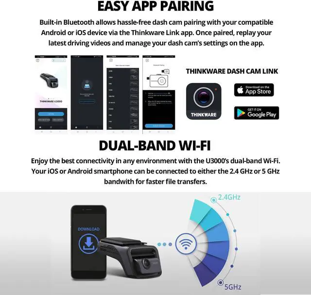 Alt view image 5 of 7 - THINKWARE U3000 4K Dash Cam Front and Rear 2CH STARVIS 2 Sensor Night Vision Dashcam for Car Camera 5GHZ WiFi GPS Radar Buffered Parking Mode CPL Speed Red Light OBD