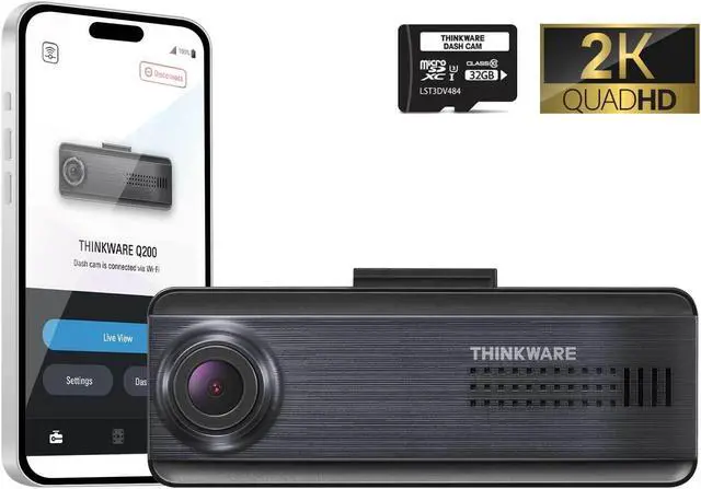 Main image of THINKWARE Q200 2K Front Dash Cam Car Dashboard Camera Video Recorder, WiFi App, WDR, Supercapacitor, Support 256GB Max, Parking Monitor, Night Vision (Free 32GB MicroSD, 12V Cigar, Hardwiring Cable)