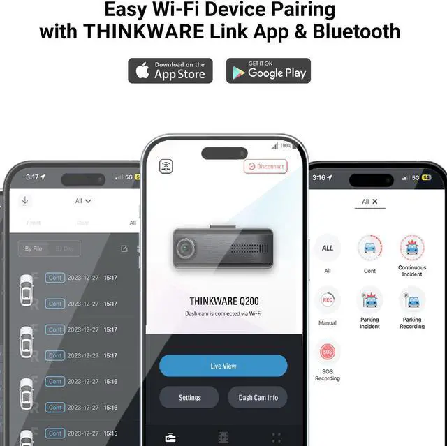 Alt view image 3 of 5 - THINKWARE Q200 2CH Dash Cam 2K Front 1080P Rear Car Dashboard Camera, WiFi, WDR, Speed Red Light Alerts, ADAS, 256GB Max, Parking Monitor, Night Vision (32GB MicroSD, 12V Cigar, Hardwiring Cable, GPS)