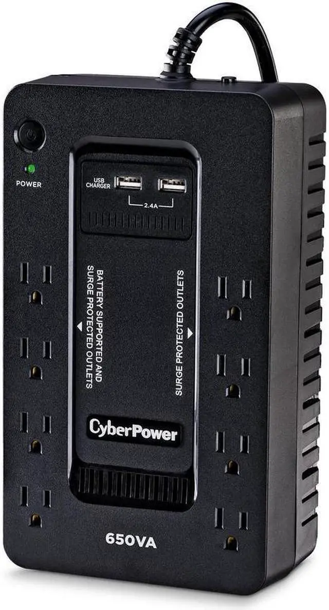 Alt view image 2 of 8 - 650VA 8-Outlet UPS Battery Backup with USB