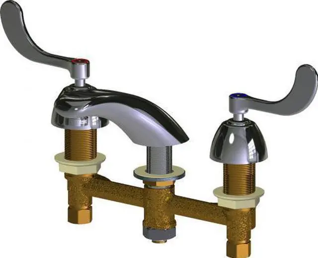 Alt view image 4 of 4 - CHICAGO FAUCET 404-V317E66ABCP Manual Low Arc Bathroom Faucet, 8" Mount,