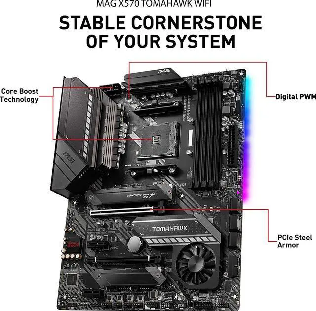 Alt view image 4 of 7 - MSI MAG X570 TOMAHAWK WIFI AM4 AMD X570 SATA 6Gb/s ATX AMD Motherboard