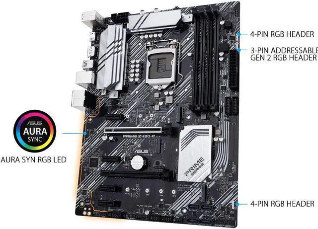 Alt view image 5 of 6 - ASUS PRIME Z490-P LGA 1200 (Intel 10th Gen) Intel Z490 SATA 6Gb/s ATX Intel Motherboard (Dual M.2, DDR4 4600, 1Gb Ethernet, USB 3.2 Gen 2 USB Type-A, Thunderbolt 3 Support, Aura Sync RGB)
