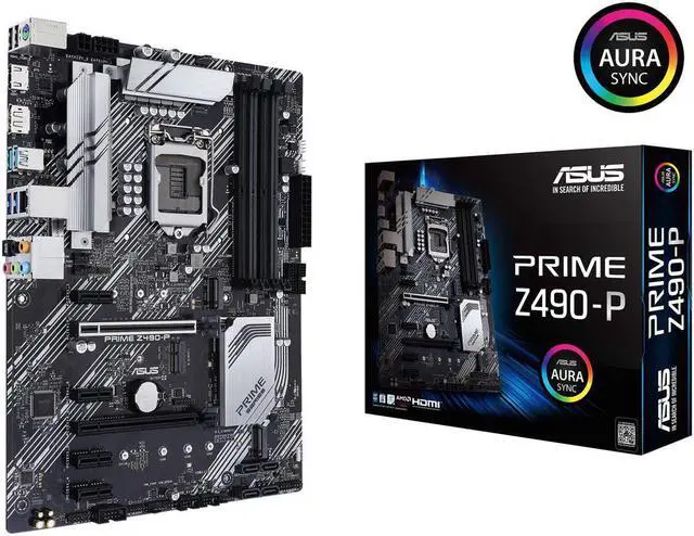 Main image of ASUS PRIME Z490-P LGA 1200 (Intel 10th Gen) Intel Z490 SATA 6Gb/s ATX Intel Motherboard (Dual M.2, DDR4 4600, 1Gb Ethernet, USB 3.2 Gen 2 USB Type-A, Thunderbolt 3 Support, Aura Sync RGB)