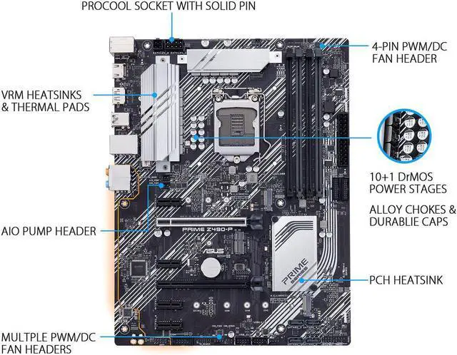 Alt view image 4 of 6 - ASUS PRIME Z490-P LGA 1200 (Intel 10th Gen) Intel Z490 SATA 6Gb/s ATX Intel Motherboard (Dual M.2, DDR4 4600, 1Gb Ethernet, USB 3.2 Gen 2 USB Type-A, Thunderbolt 3 Support, Aura Sync RGB)