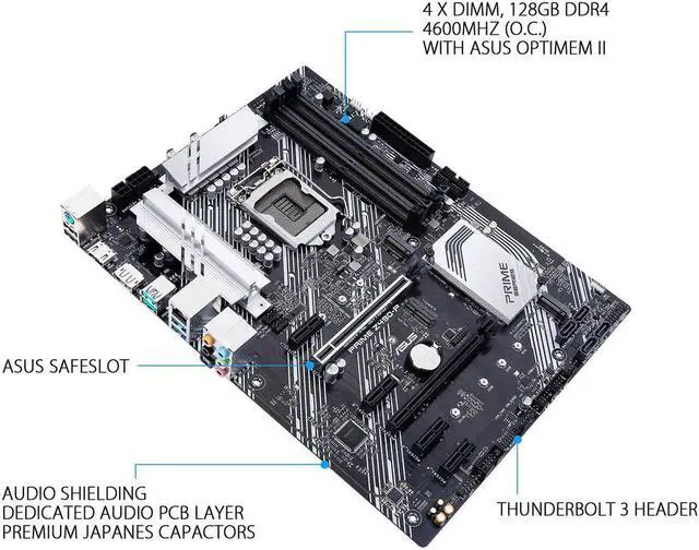 Alt view image 3 of 6 - ASUS PRIME Z490-P LGA 1200 (Intel 10th Gen) Intel Z490 SATA 6Gb/s ATX Intel Motherboard (Dual M.2, DDR4 4600, 1Gb Ethernet, USB 3.2 Gen 2 USB Type-A, Thunderbolt 3 Support, Aura Sync RGB)